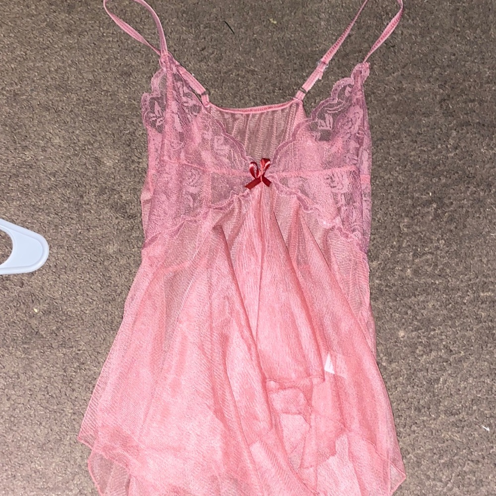 Pink sheer lace nightgown